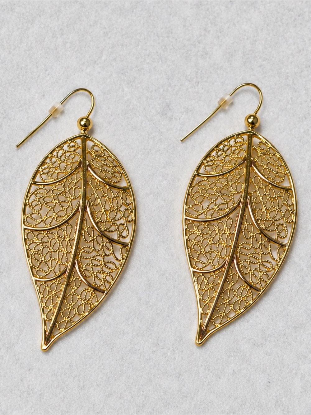 Gold Plated Leaf Filigree Drop Earrings - Elegant Women's Jewelry